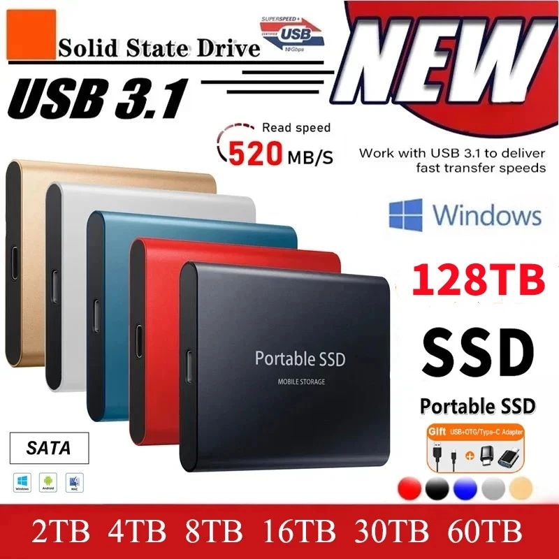 Portable External Hard Drive 2TB-128TB SSD USB 3.1/Type-C Solid State ...