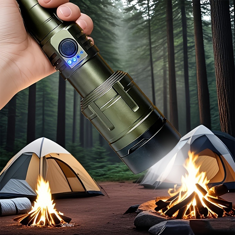 Outdoor aluminum alloy flashlight, 5000mAh battery, Fresnel lens ...
