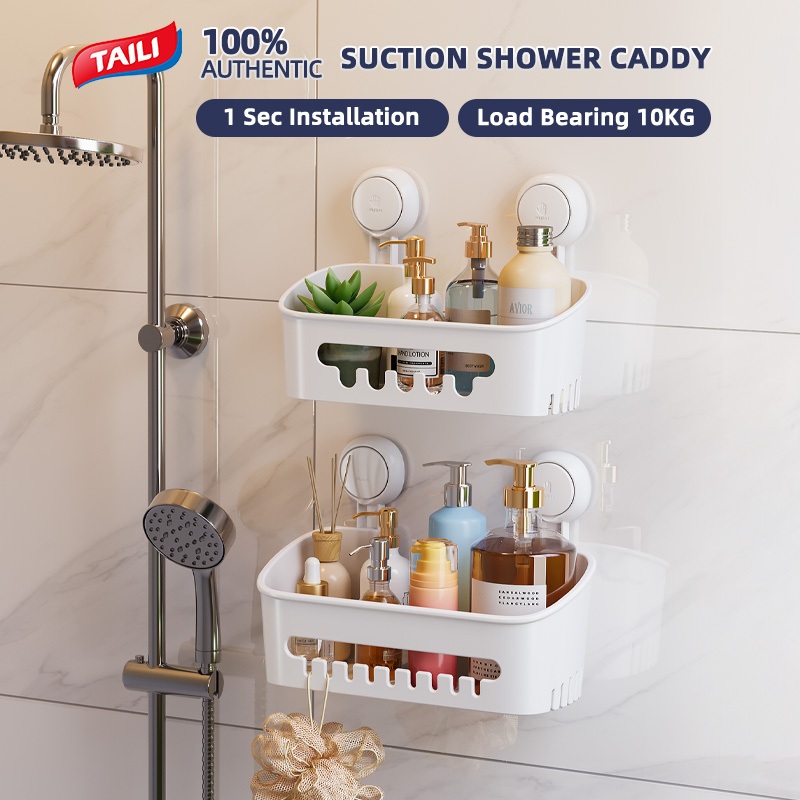TAILI 2pcs Suction Cup Shower Caddy Bathroom Shower Basket Wall