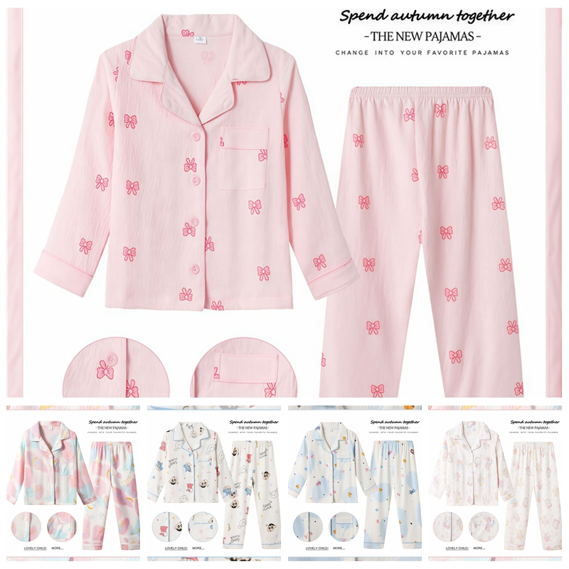 Pyjamas Kids Girls' Long Sleeve home wear Cotton Sleepwear Child Korean ...