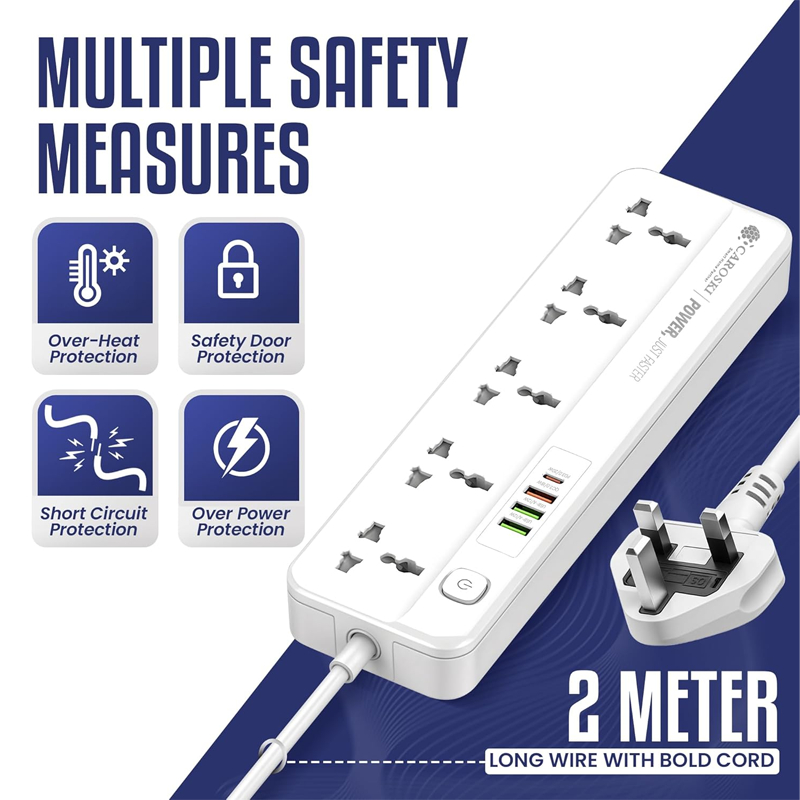 5 Way Power Extension Cord with USB Fast Charging Ports, 5x Universal ...