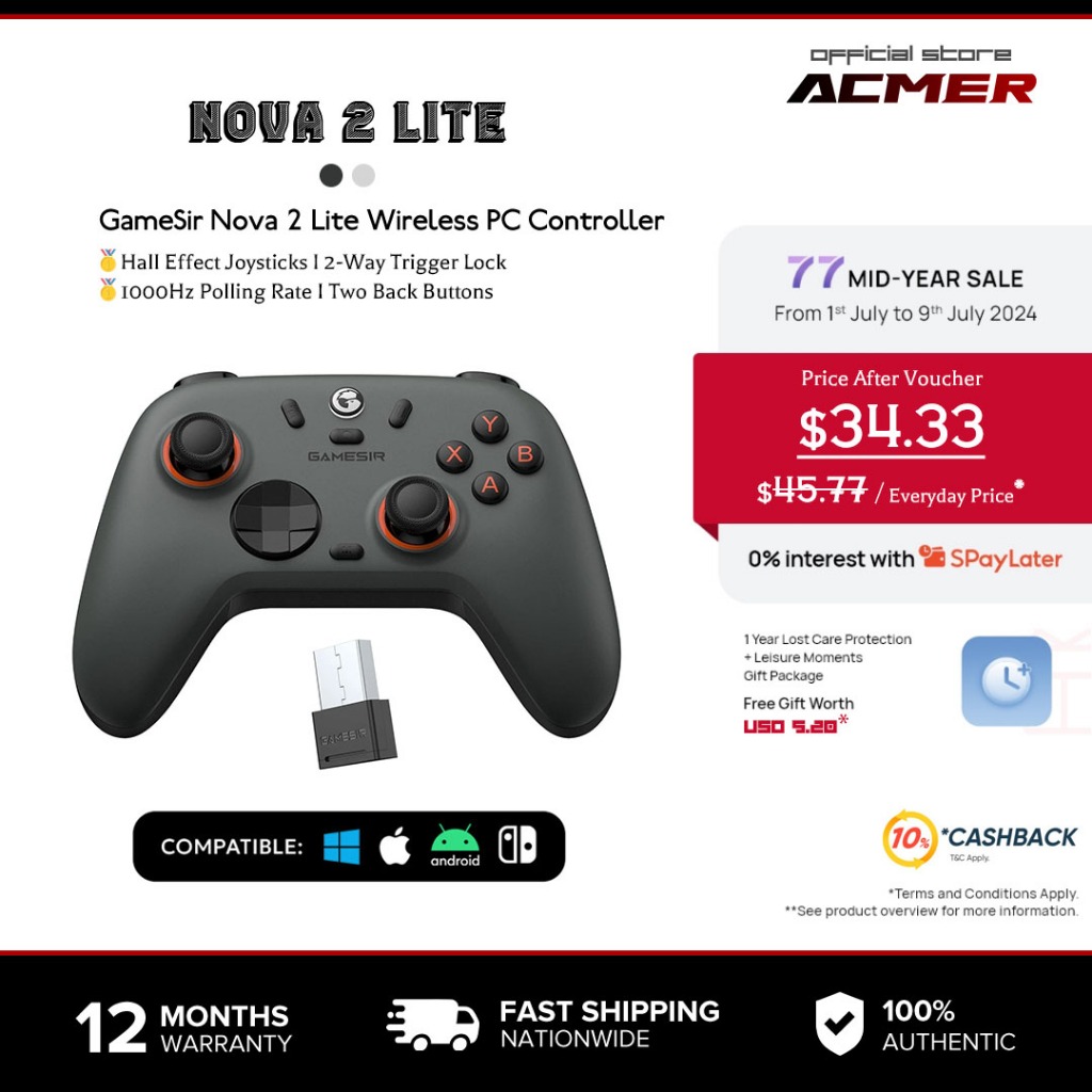 ACMER GameSir Nova 2 Lite Wireless PC Controller with Hall Effect ...