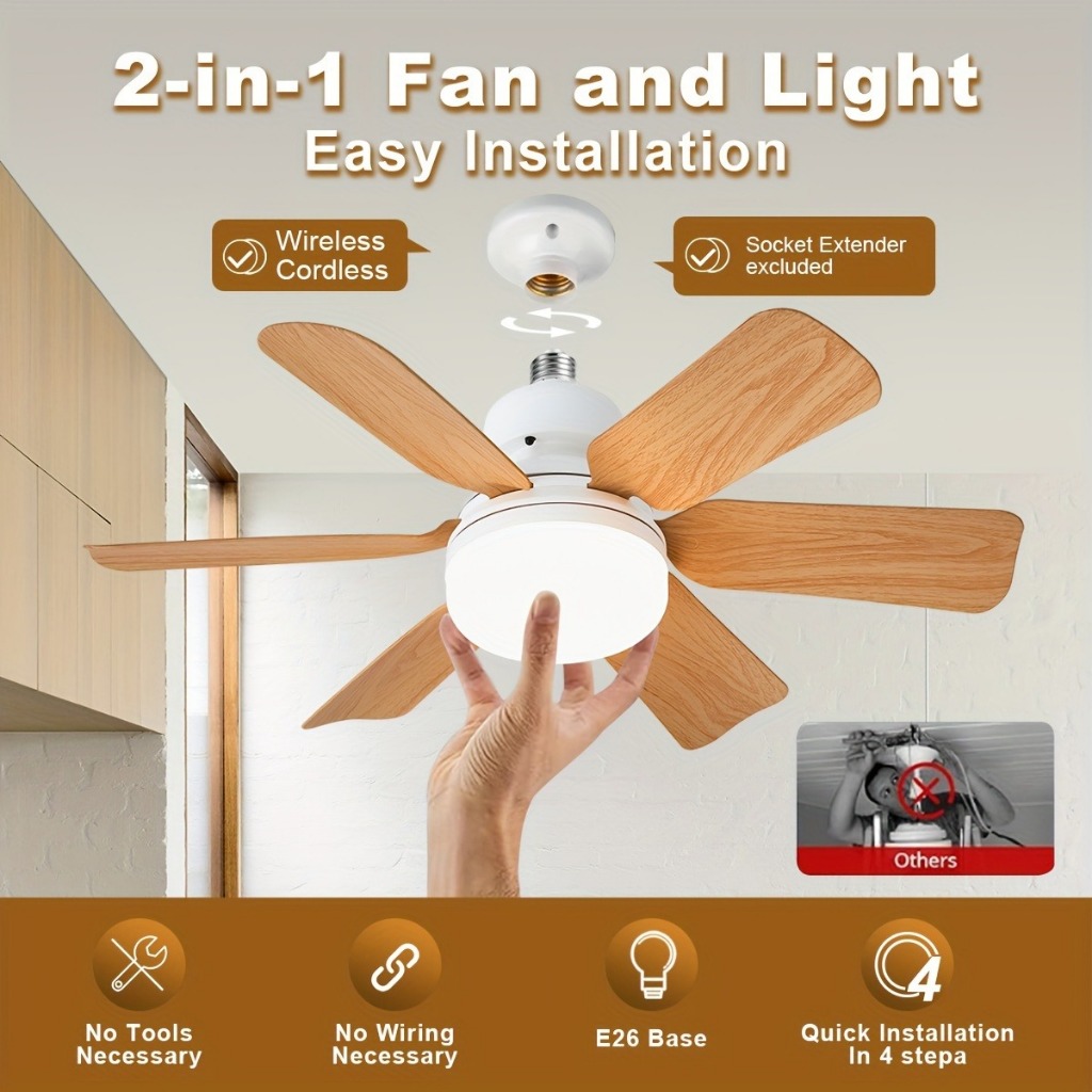 Smart LED Ceiling Fan Light, Adjustable Lighting, Socket Fan Light with ...