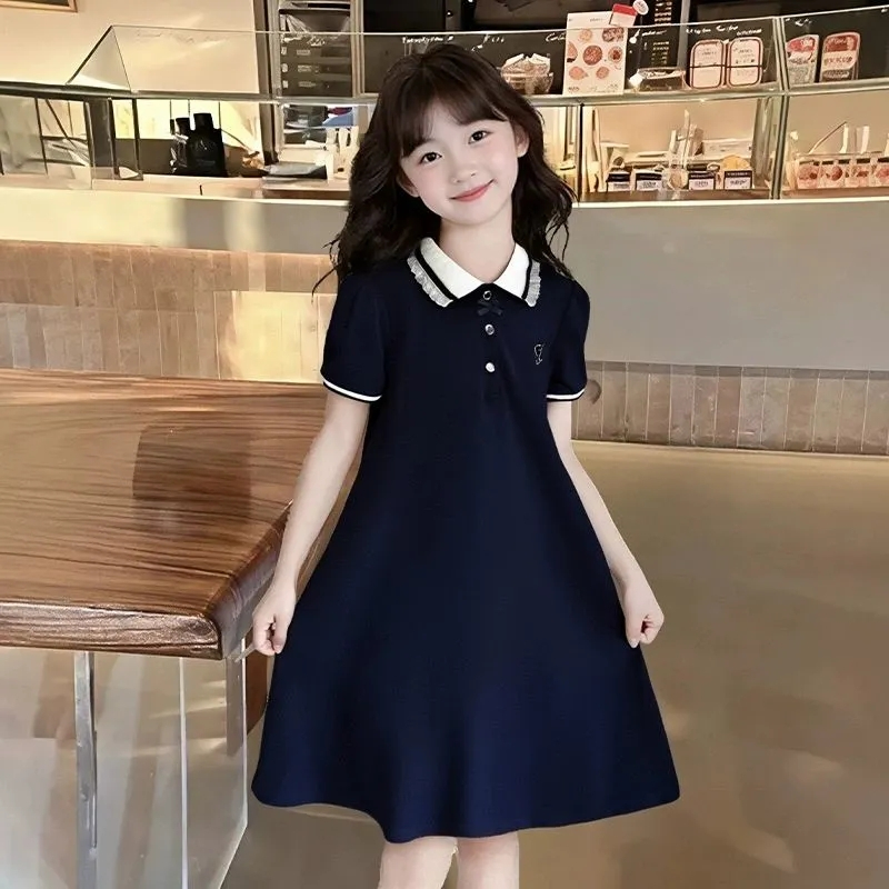 3-14 Tuổi Bé Gái Váy Trẻ Em Váy Trẻ Em Váy Trẻ Em Bé Gái Preppy Phong Cách Áo polo Thường Ngày