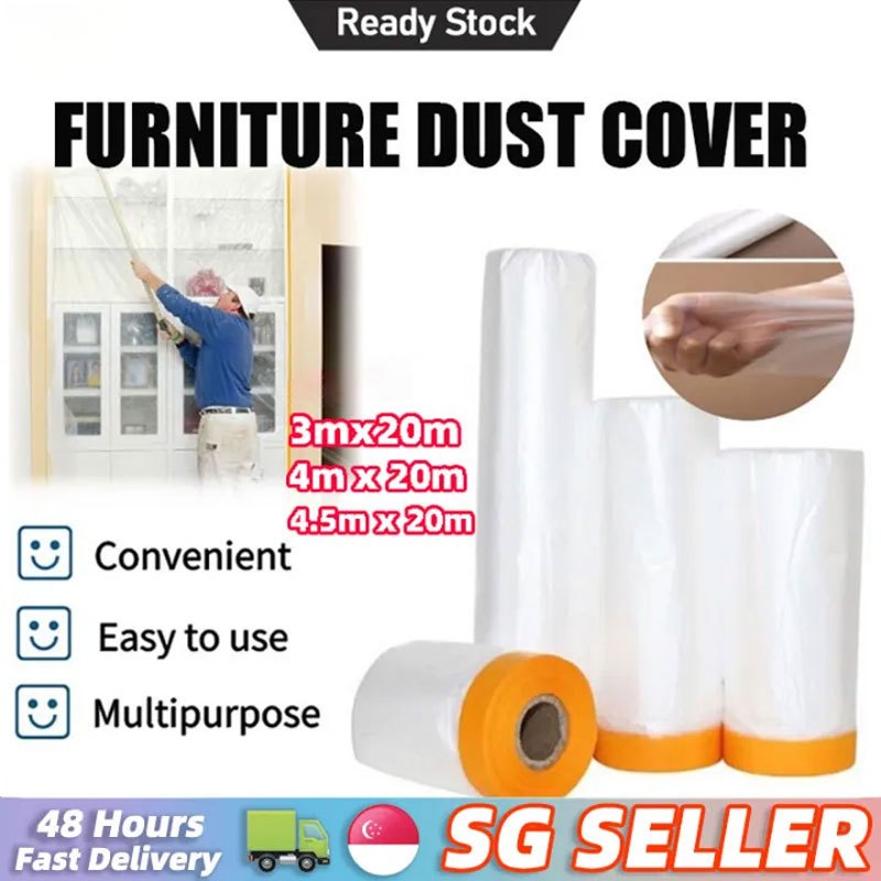 4.5m x 20m Plastic Dust Cover Disposable Furniture Dustproof Cover ...