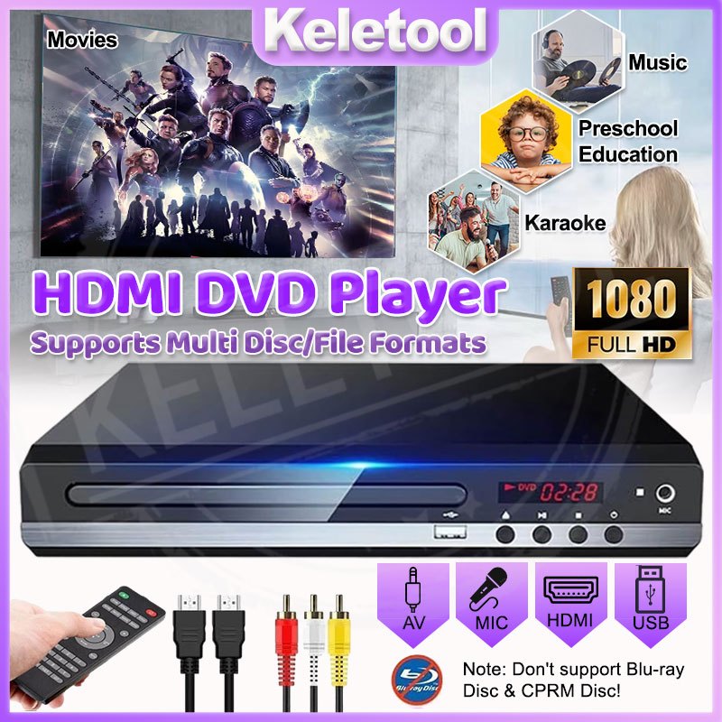 1080P HDMI DVD Player, Region Free CD/VCD Player with USB Playback and ...