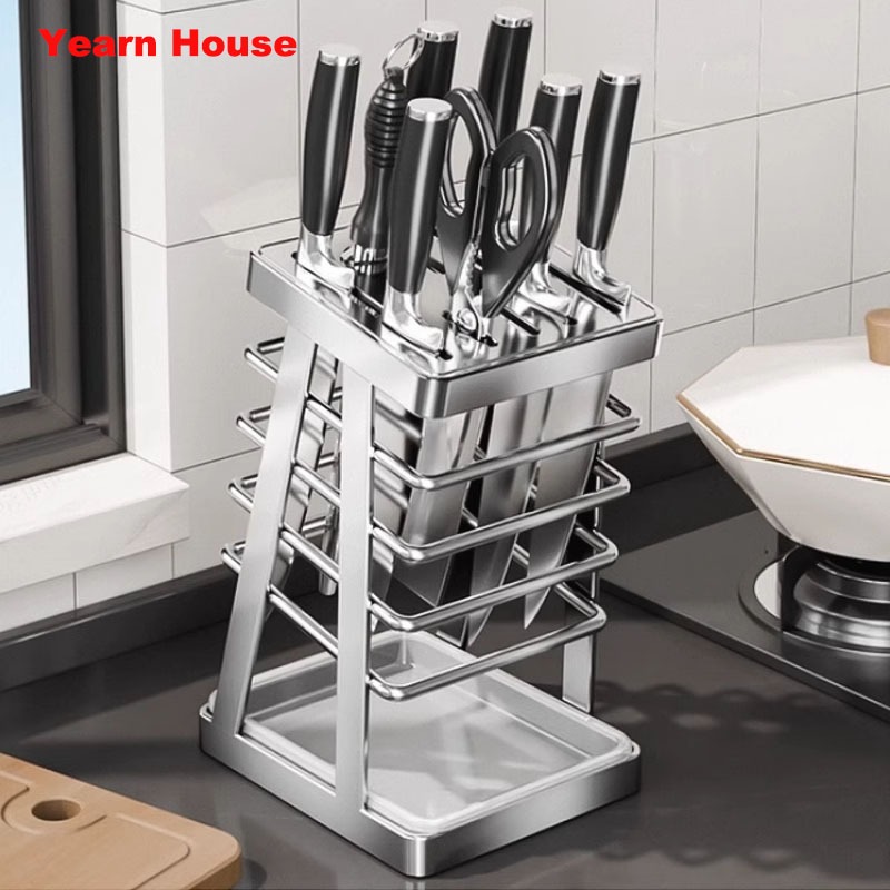 [IN STOCK] Multifunctional Stainless Steel Kitchen Knife Block Rack ...