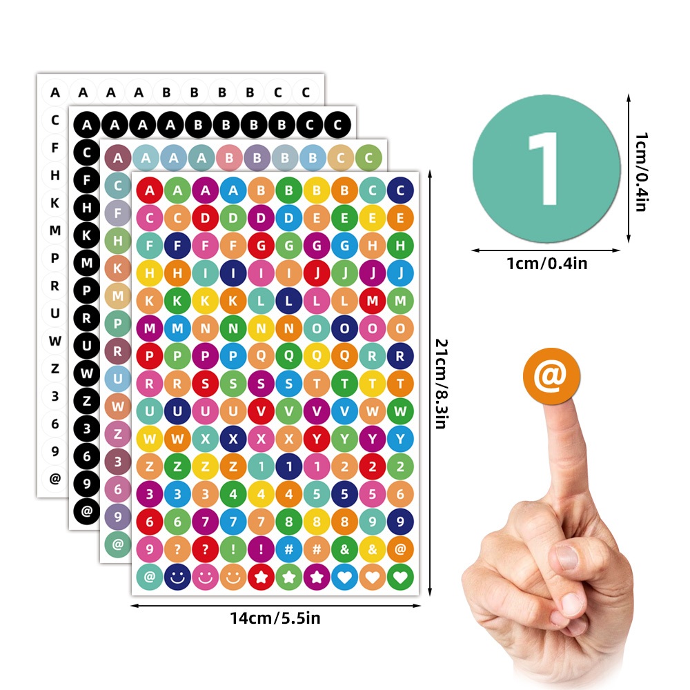 5 Sheets Colorful Round 1cm Alphabet Number Stickers - ABC Letters, 123 ...