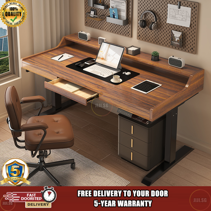 (JIJI.SG) Solid Wood Table Smart Electric Lifting Table Study Table ...