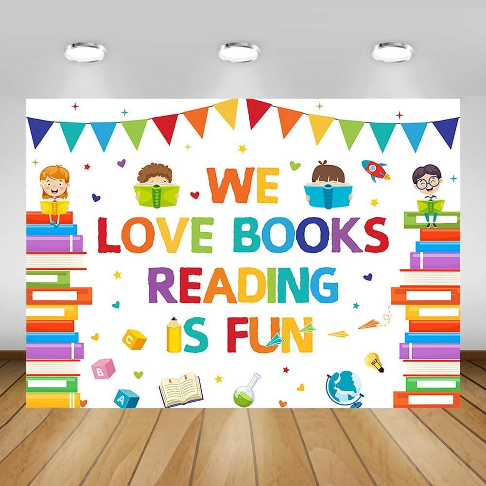 World Book Day Photography Backdrop We Love Books Reading is Fun ...