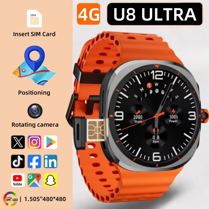 U8 Ultra 2025 smartwatch, 5G Sim card, GPS WIFI, rotating camera ...