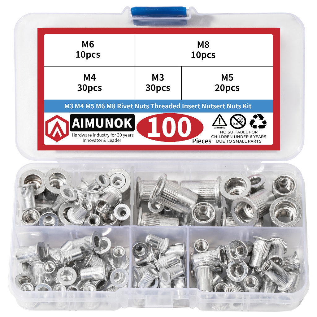 100 Pieces Aluminum Rivet Nuts, M3 M4 M5 M6 M8 Flat head Rivnuts ...