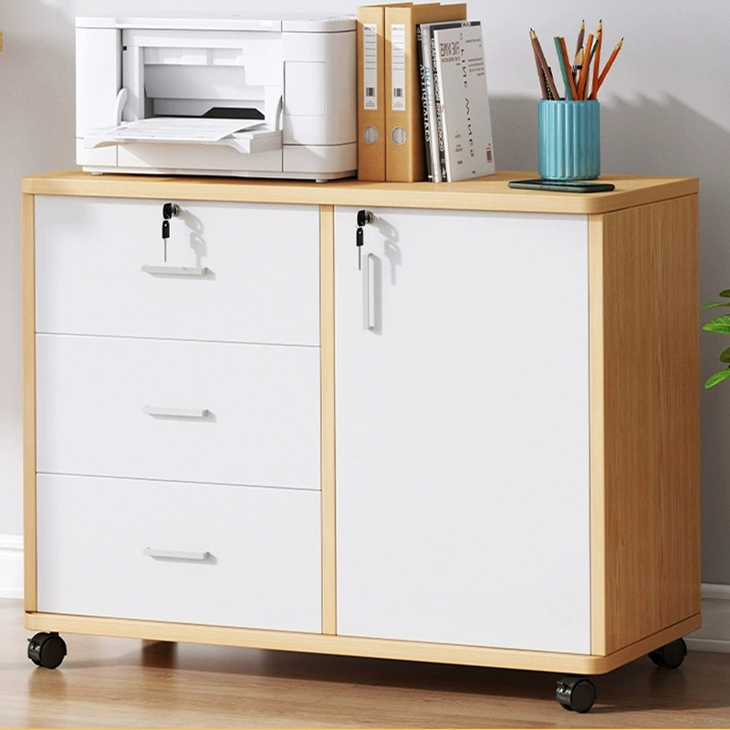 File Lock Chest Of Drawer Mobile Office Wooden Storage With Wheels Low ...