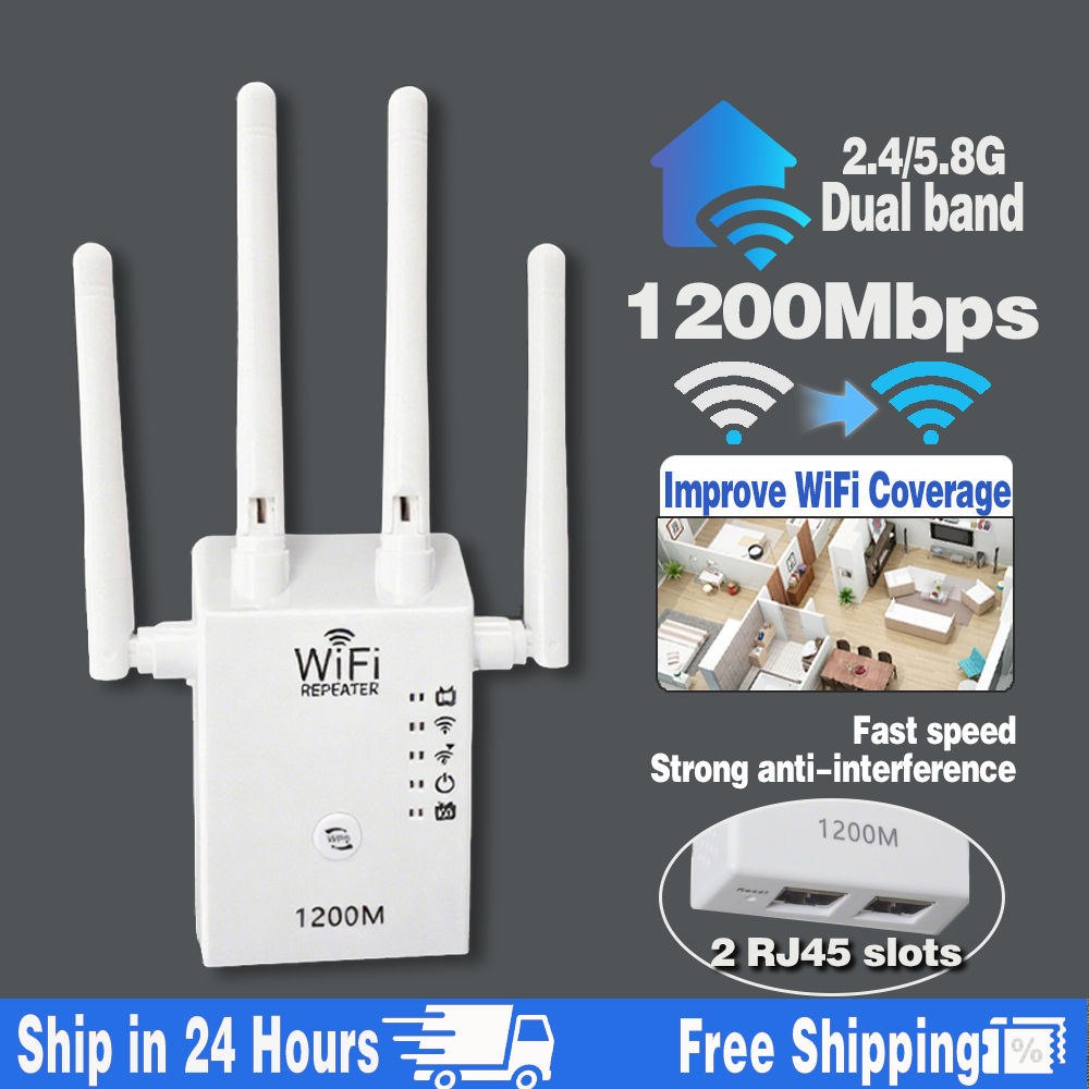 Gigabit WiFi Repeater with WPS 2.4&5.8G 1200Mbps Router WiFi Booster ...