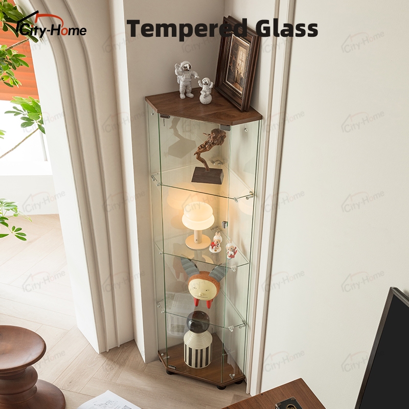 Order Free Lock Living Room Corner Cabinet Glass Corner Display Cabinet ...