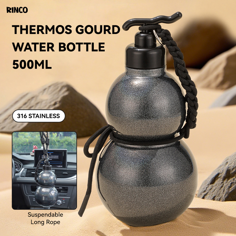 Rinco Thermos Gourd Water Bottle 316 Stainless Steel Cup 500ml Black ...