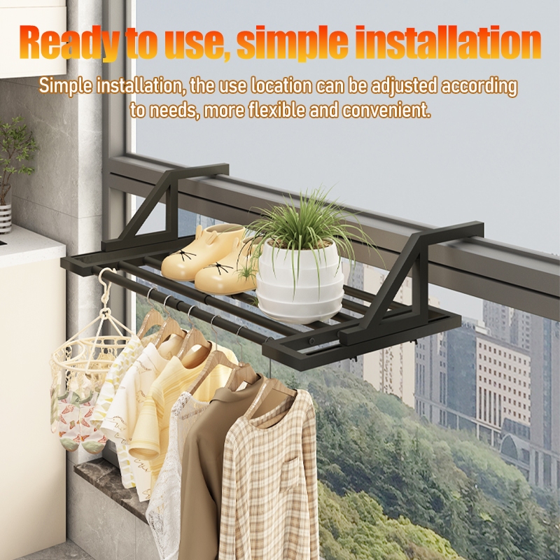 SG stock balcony railing clothes rack retractable adjustable punch-free ...