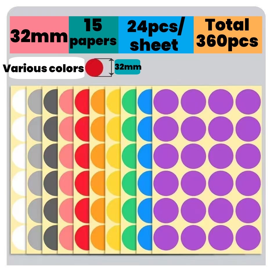 24Pcs/Sheet Color dot label stickers 32mm color label classification ...