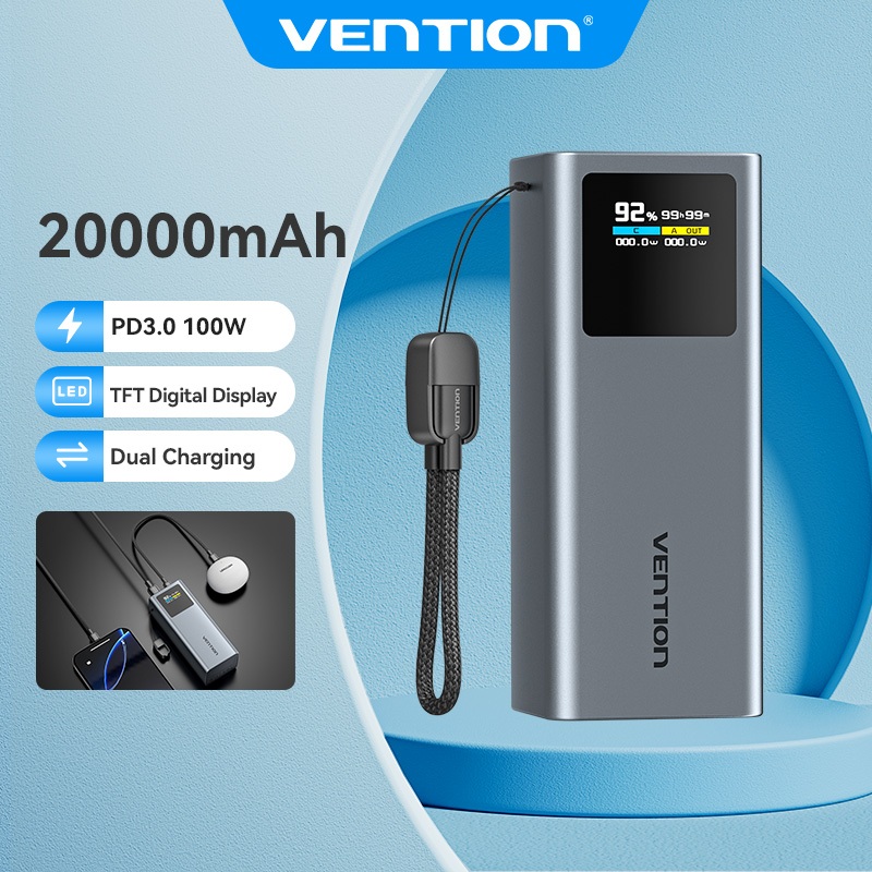 Vention 20000mAh 100W Powerbank With Cable Power Bank PD Fast Charge ...