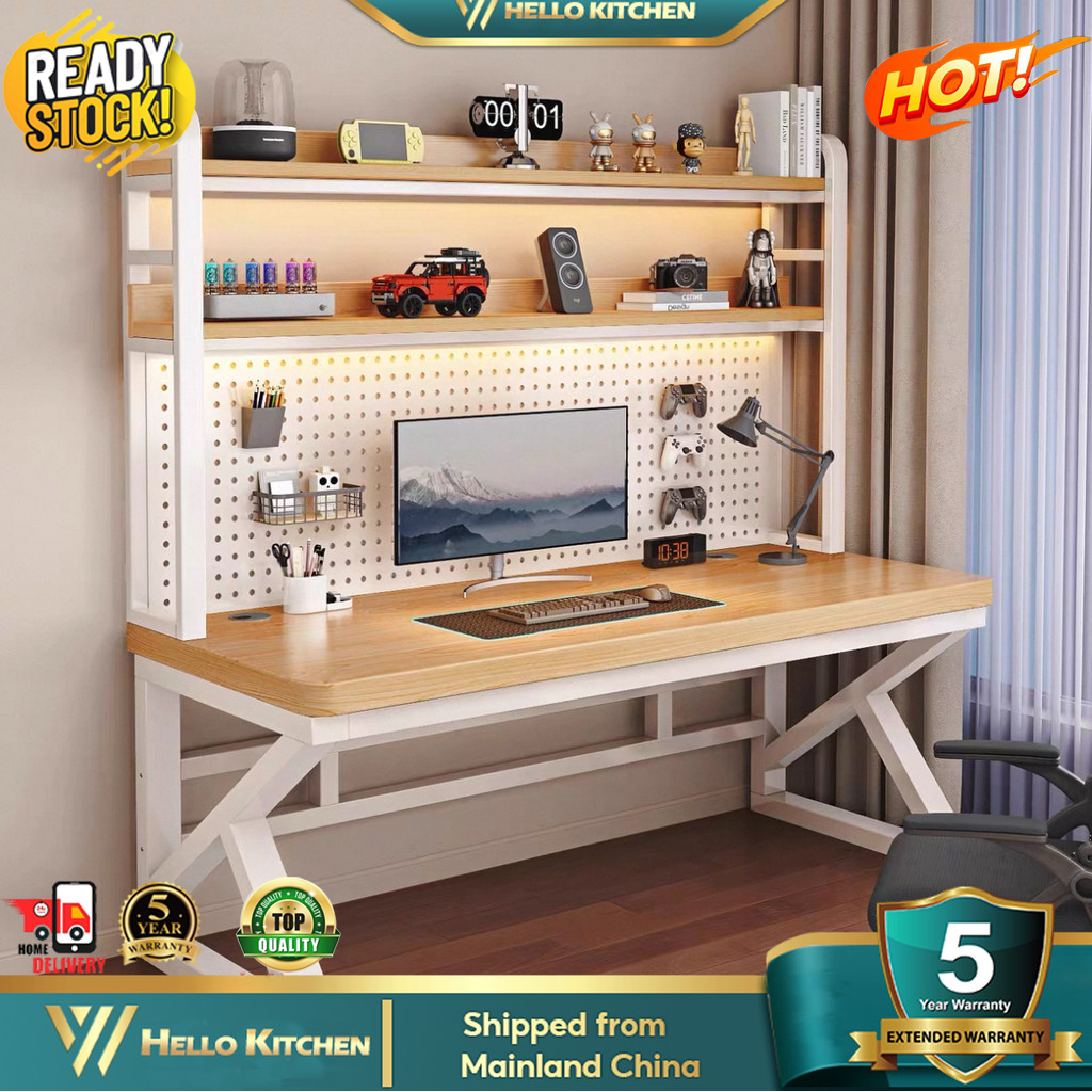In Stock Study Table with Bookshelf Storage Rack Modern Simple Office ...