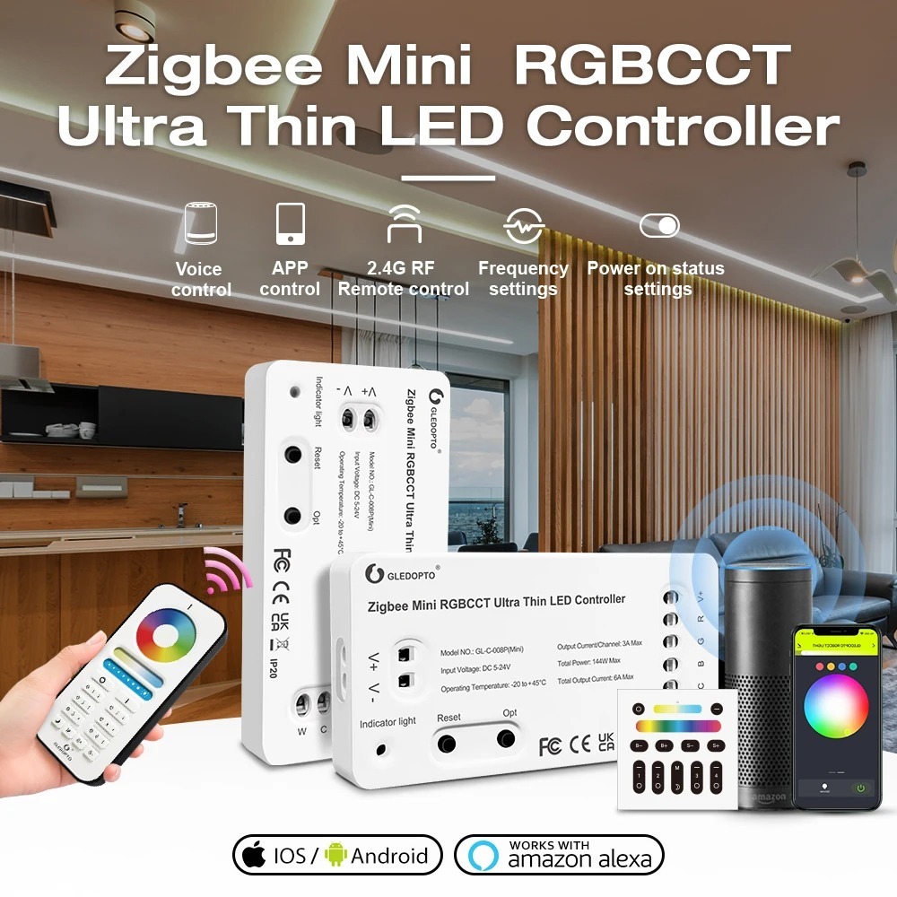 Gledopto SmartHome Zigbee 3.0 Ultra Thin Mini RGBCCT WWCW LED Light ...