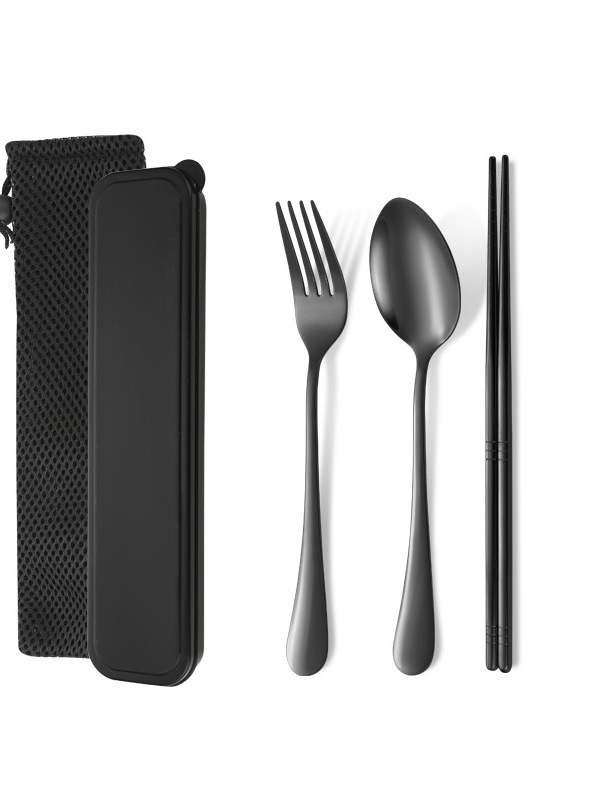 KATELV Black Portable Cutlery Set Stainless Steel Dinnerware Set ...