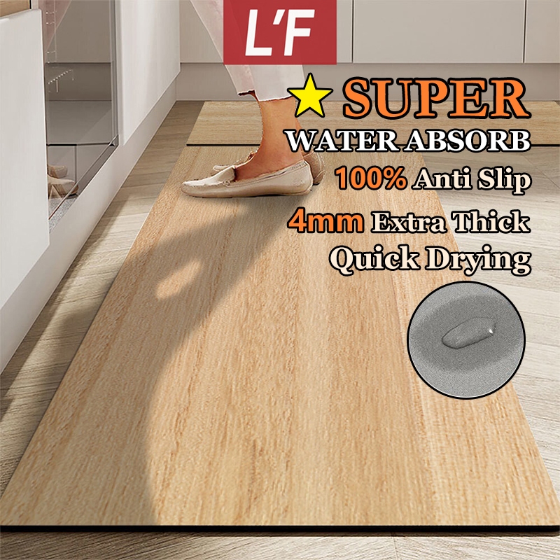 [L’F]Soft Floor Mat Kitchen Wood Design Anti Slip Diatomite Long Mat ...