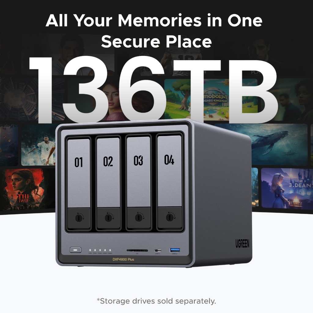 UGREEN NASync DXP4800 Plus 4-Bay Desktop NAS, Intel Pentium Gold