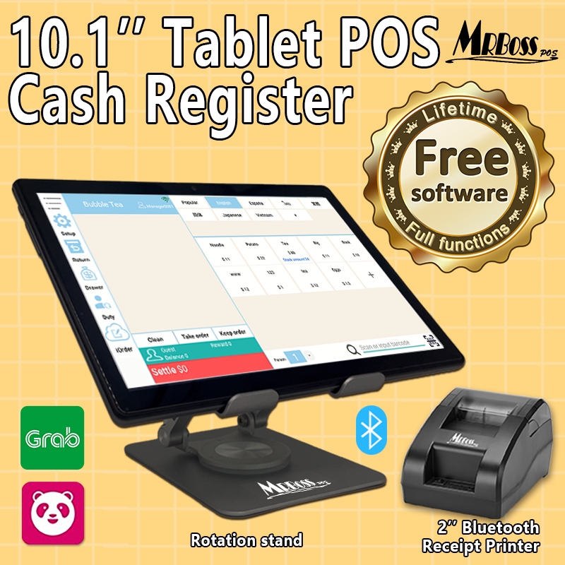 10.1” Tablet lifetime POS Till Cash Register Receipt Printer rotation ...