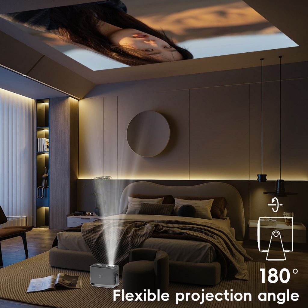 360° Rotating Projector 4K Projector Android 11 Dual WIFI BT5.0 ...