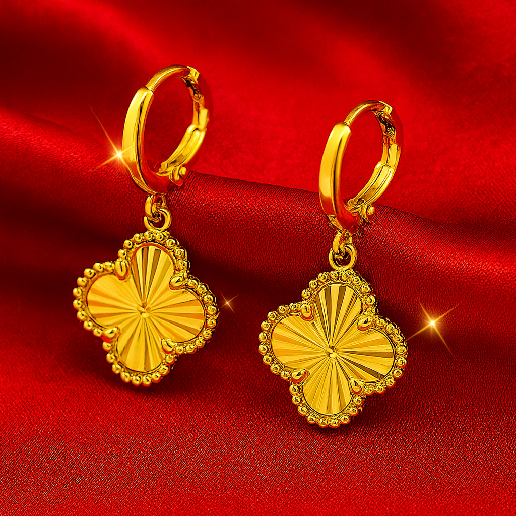 916 Gold Lucky Clover Earrings Women Pawnable Dangle Flower Jewellery  Hypoallergenic Non Tarnish Singapore Hot Sale Fast Delivery