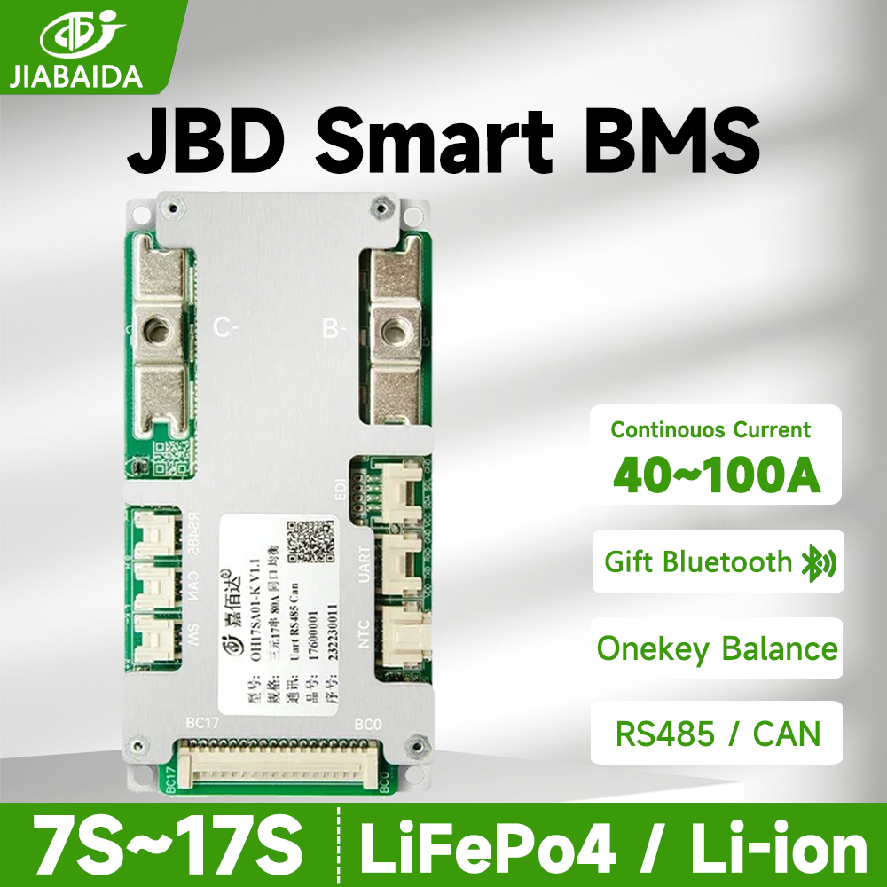 JIABAIDA Smart BMS LiFePo4 Li-ion 7S-17S 8S 24V 16S 48V 40-100A JBD BMS ...