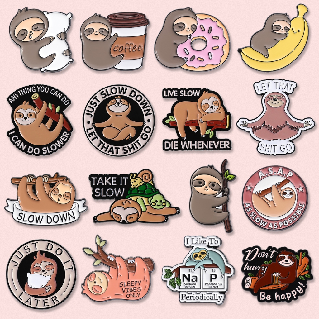 Cute Lazy Sloth Enamel Brooch Creative Cartoon Animal Alloy Badge ...