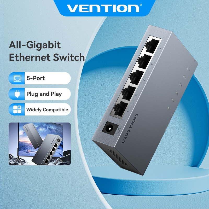 Vention 100Mbps 1000Mbps 5 Port Gigabit Ethernet Switch for Computer TV ...