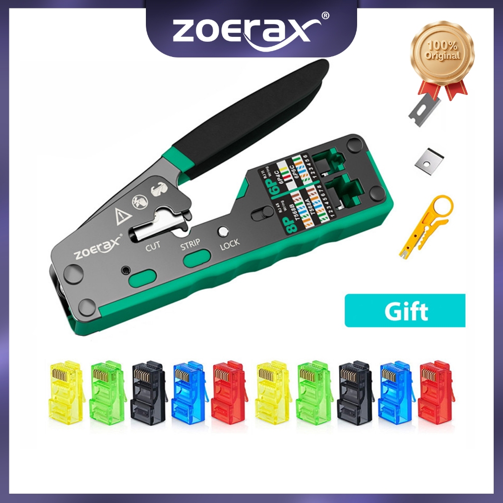 ZoeRax RJ45 Crimp Tool Kit Pass Through Cat6 Crimping Tool For Cat5 ...