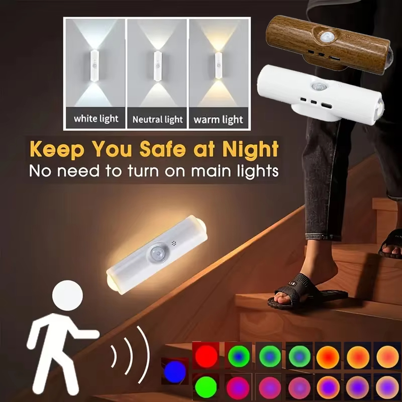 2Pcs New Motion Sensor Night Light USB Rechargeable Auto on/Off Sensor ...