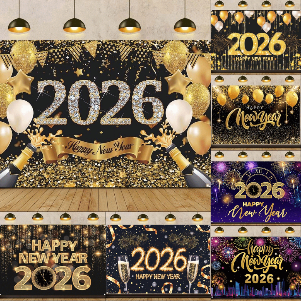 【Hot Sale】1.5*1M Happy New Year Banner 2026 Colorful Fireworks Backdrop ...