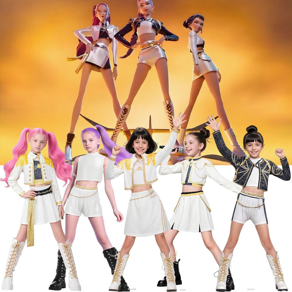 Jackolume Kpop Hunters Mira Zoey Costume Costumes Blancs pour Enfants, Tenues de Scène Pop Star Ensemble Idole pour Halloween, Carnaval, Fête | Votre wishlist sur