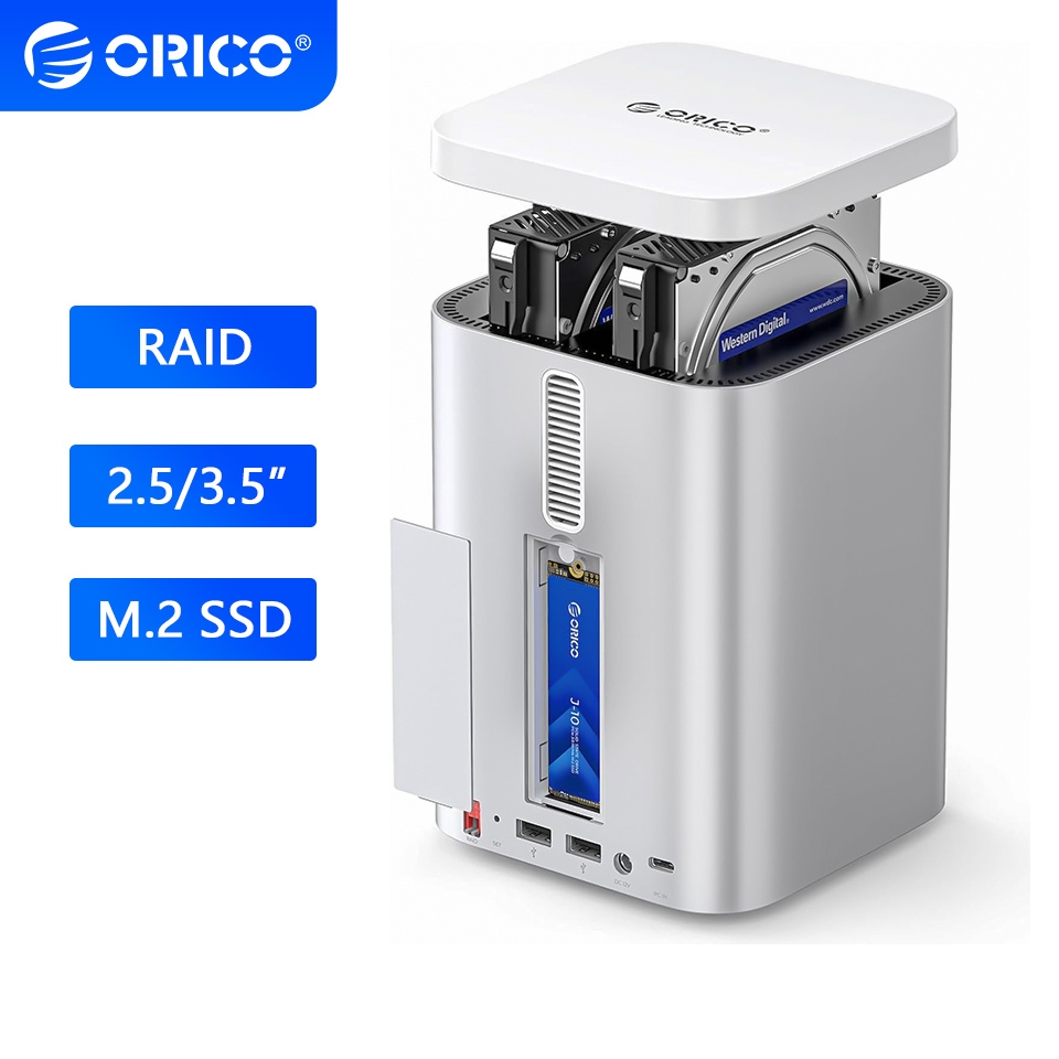 ORICO MiniTower - Carcasa RAID de 2 bahías compatible con SSD NVMe de 10 Gbps con estación de acoplamiento de concentrador de expansión para Mac mini M4 Max hasta 56TB-M435
