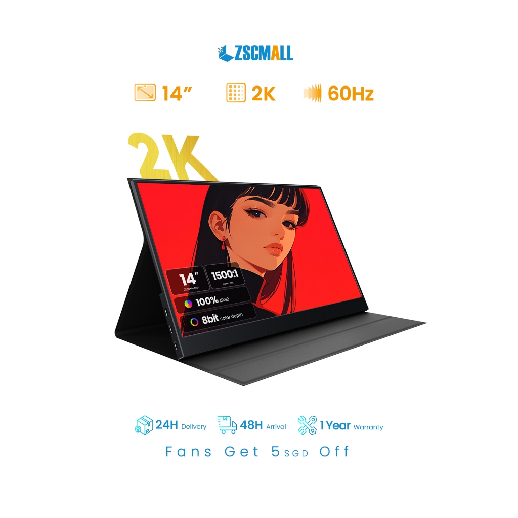 ZSCMALL 14inch 2K Portable Monitor Laptop Monitor USB C HDMI Gaming ...