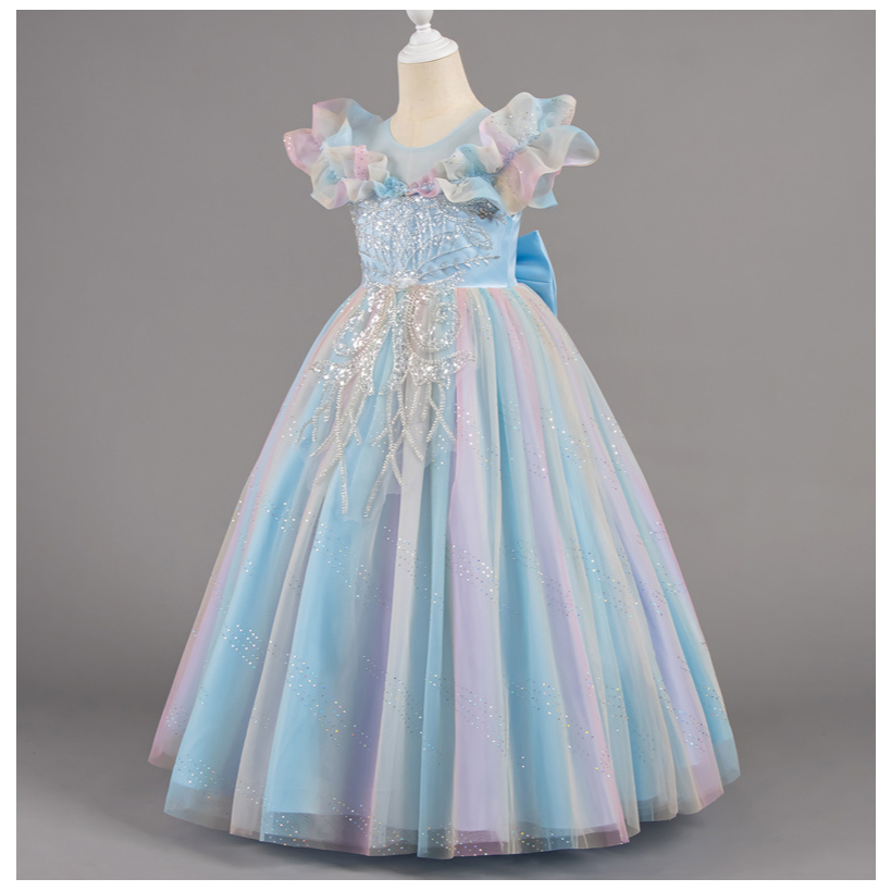 Girls Princess Purple Dress For Birthday Party Upgrade Ceremony Ruffles  Sleeve Lace Sequins Angel Gown 2-12 Years | Shopee Singapore