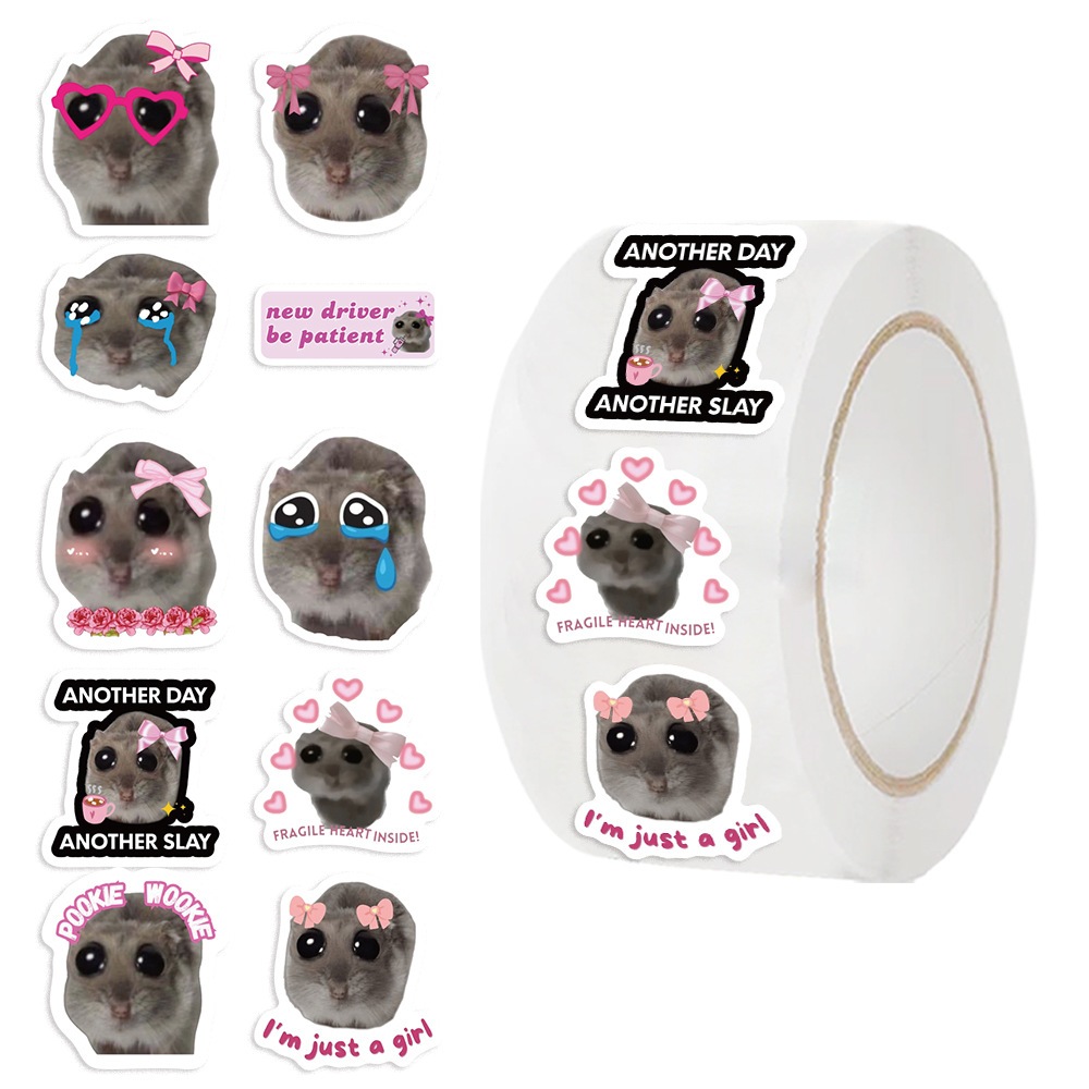 500PCS/Roll Cute Sad Hamster Meme Stickers For Kids Emoji Decal Phone ...