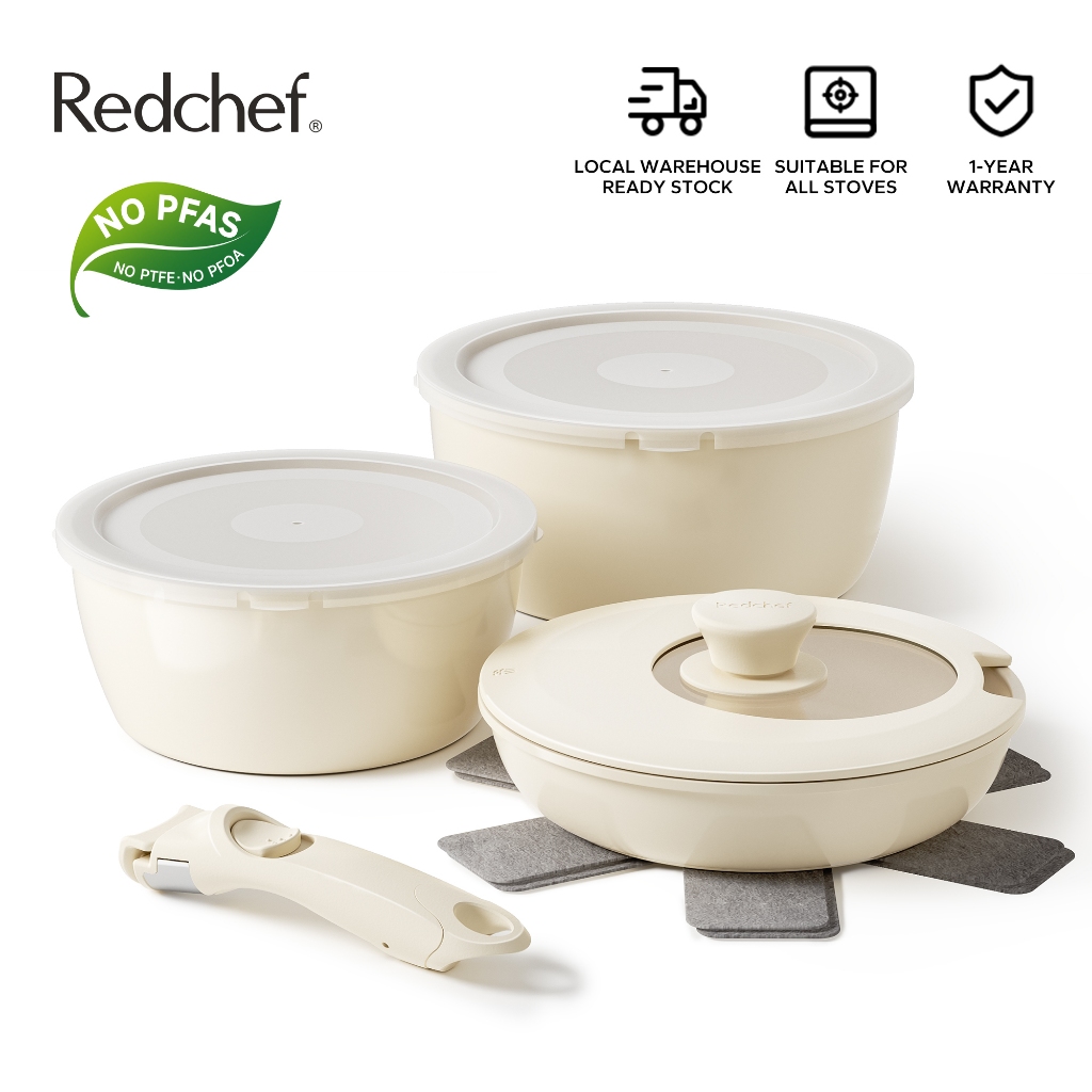 Redchef Nonstick Ceramic Rock Cookware Set Handle Removable 9Pcs No ...