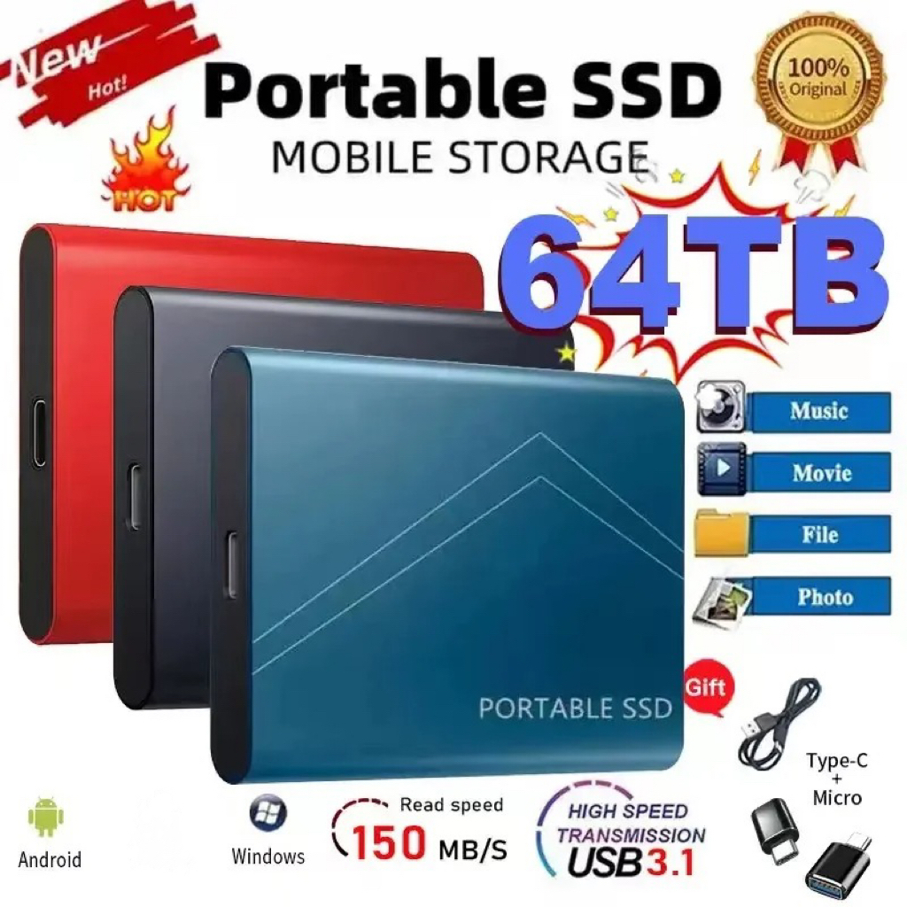 1TB External Hard Drive Portable SSD 2TB Hard Disk Storage High-Speed ...