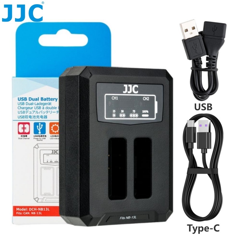 JJC NB-13L Camera Battery Charger, Dual Slots Canon NB13L Battery
