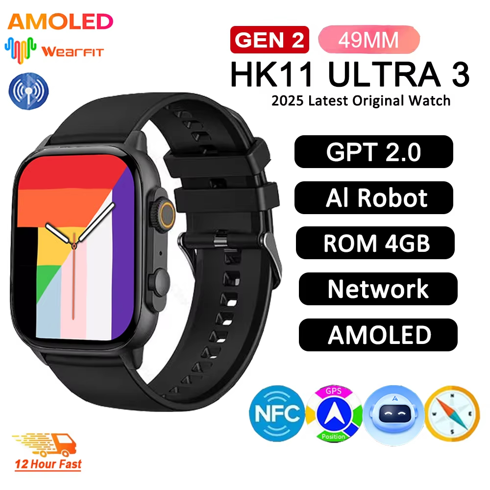 New HK11 Ultra 3 Max Original SmartWatch HD AMOLED AI Robot Share ...