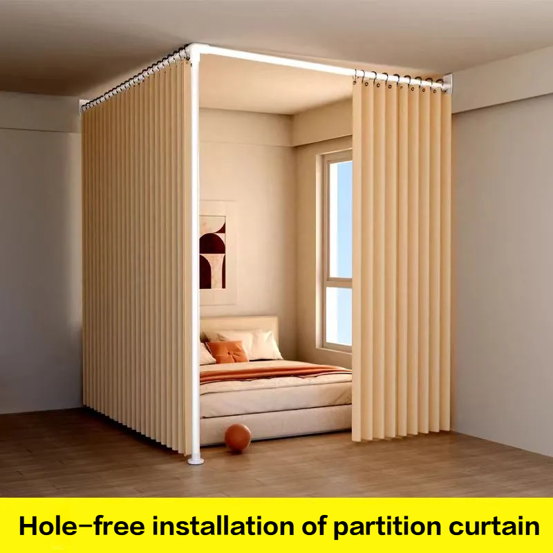 No-Drill Installation Partition Curtain for Rental Bedroom Room Divider ...