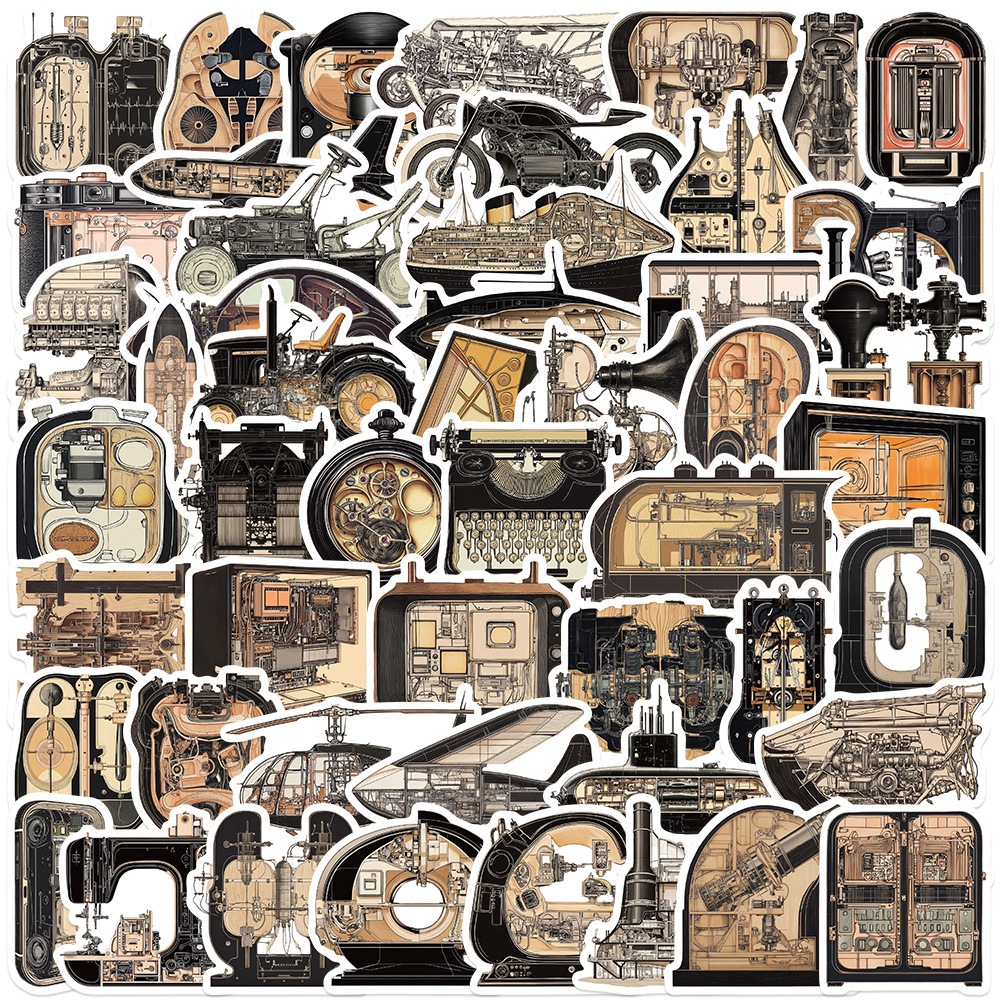 50 Pcs Section View of Machines Vinyl Suitcase Laptop Sticker Die Cut ...