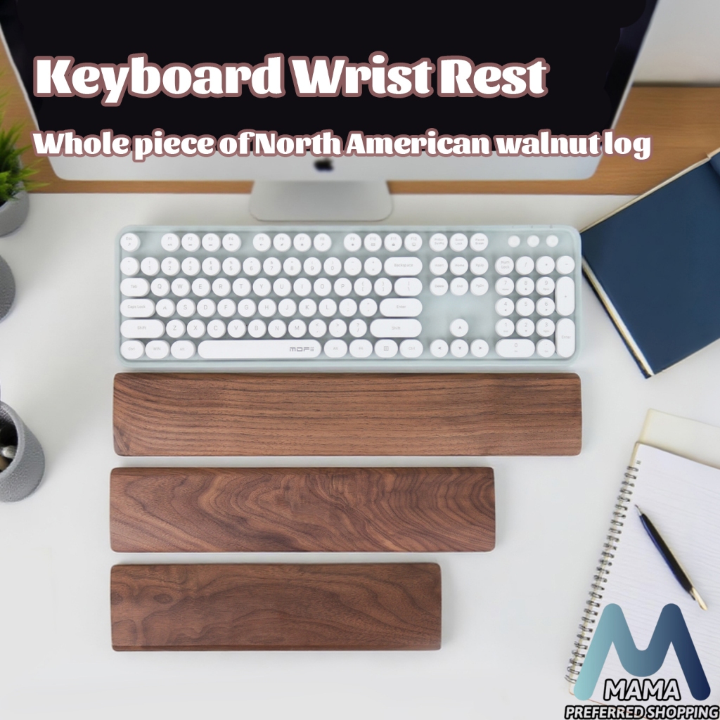 Wooden Wrist Rest Pad Full-Sized Keyboard, Premium Walnut Wood ...