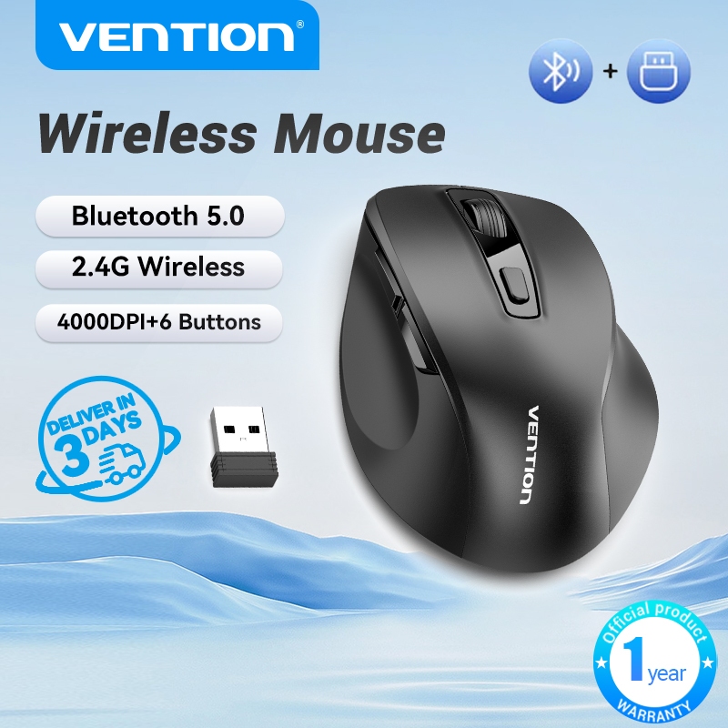 Vention Wireless Silent Mouse, 6 Buttons, 2.4G with USB Mini Receiver ...
